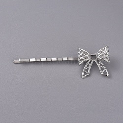 Capelli di ferro bobby pin, con accessori di ottone, bowknot, nichel libero, platino, 62x11mm, bowknot: 20x20 mm