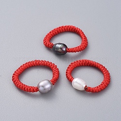 Set di anelli di perle d'acqua dolce coltivate naturali, con corda di  nylon, colore misto, formato 8~11, 18~21mm, 3 pc / set