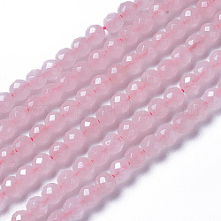 Fili di perline quarzo roso  naturale , sfaccettato, tondo, 3.5~4x4mm, Foro: 0.4 mm, circa 98~105pcs/filo, 15.9~16.6 pollice (40.4~42.2 cm)