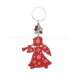 Dyed Poplar Wood Keychain, with Iron Keychain Findings, Natural Green Aventurine and Carnelian Beads, Angel, Red, 122mm
