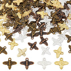 DICOSMETIC 200PCS 4 Colors Tibetan Bee Pendants Fly Insect Pendants Alloy Honeybee Pendants Gold Plated Bee Charms Mini Bee Charms for Jewelry Making DIY Craft, Hole: 2mm