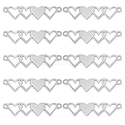 10 pieza de dijes de conector de acero inoxidable, 4 corazones enlaces, color acero inoxidable, 40x8.5mm, agujero: 1.5 mm