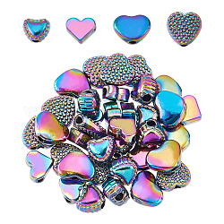 Superfindings 40pcs 4 style rack placage perles en alliage de couleur arc-en-ciel, Sans cadmium & sans nickel & sans plomb, cœur, 5.5~7x6~8x3~4.55mm, Trou: 1.2~1.6mm, 10 pièces / style