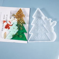 Moldes de silicona de exhibición de navidad diy, para la fabricación de joyas de resina uv y resina epoxi, árbol de navidad y muñeco de nieve con palabra, blanco, 200x163x18mm