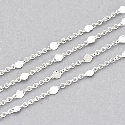 3.28 Feet Brass Link Chains, Cable Chains, Soldered, with Flat Round Link, Silver, 1.5x1x0.3mm