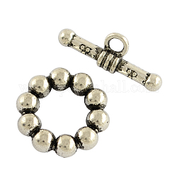 Tibetan Style Alloy Ring Toggle Clasps, Cadmium Free & Nickel Free & Lead Free, Antique Silver, Ring: 16x4mm, Hole: 8mm, Bar: 20x7.5x4mm, Hole: 2mm