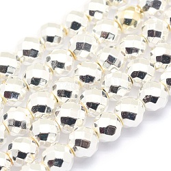 Chapelets de perles en hématite synthétique sans magnétiques, grade AAA, Plaqué longue durée, facette, ronde, Plaqué Argent, 10mm, Trou: 1.2mm, Environ 42 pcs/chapelet, 15.7 pouce (40 cm)