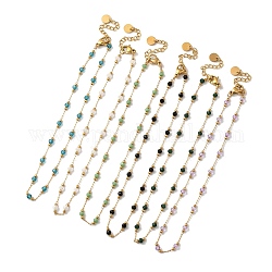 Halskette mit runden Gliederketten aus Glasperlen, golden 304 edelstahlschmuck für damen, Mischfarbe, 9.84 Zoll (25 cm), Verlängerungskette: 4.5cm