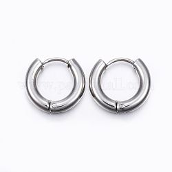 304 Stainless Steel Huggie Hoop Earrings, Hypoallergenic Earrings, with 316 Surgical Stainless Steel Pin, Stainless Steel Color, 9 Gauge, 13x14x3mm, Pin: 1mm, Inner Diameter: 8mm