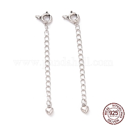 925 estensori per catena in argento sterling, con chiusure ad anello a molla e ciondoli, cuore, argento antico, 60x5.7mm, Foro: 1.5 mm