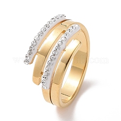 Anello da dito multiline con strass di cristallo, placcatura ionica (ip) 304 gioielli in acciaio inossidabile per donna, oro, misura degli stati uniti 7 (17.3mm)