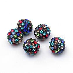Perles en strass pavé d'argile polymère, perles de boule de disco, colorées, pp13 (1.9~2mm), 6 rangs de strass, 10mm, Trou: 1.5mm