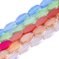 Chapelets de perles en verre transparent électrolytique, de couleur plaquée ab , facette, riz, couleur mixte, 10.5x6x3mm, Trou: 1.2mm, Environ 49~50 pcs/chapelet, 19.45~20.55 pouce (49.4~52.2 cm)