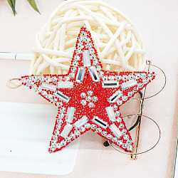 Star Glitter Hotfix Rhinestone, Iron on Patches, Dress Shoes Garment Decoration, with Black Seed Beads, Light Siam, 55x55x2mm