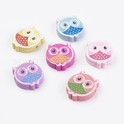 Natural Wood Printed Beads, Dyed, Owl, Mixed Color, 20x18x5mm, Hole: 2mm, about 650pcs/500g
