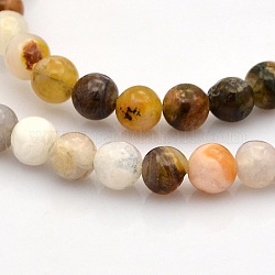 Natural Bamboo Leaf Agate Round Beads Strands, Bamboo Leaf Agate, 6mm, Hole: 1mm, about 61pcs/strand, 15.7 inch