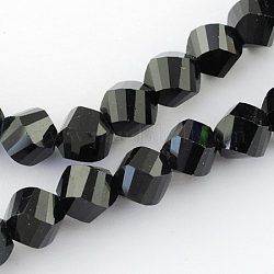 Glass Bead Strands, Faceted, Twist, Black, 12x12x11~12mm, Hole: 1.5mm