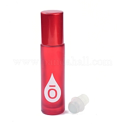 Bottiglie di profumo vuote di olio essenziale di colore di vetro, con cappucci in plastica pp e roller, colonna, smerigliato, rosso, 2x8.5cm, capacità: 10 ml (0.34 fl. oz)