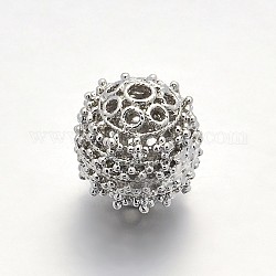Lega rotonda filigrana cava perline, palla in filigrana, platino, 13.5x14mm, Foro: 2 mm