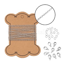 Kits de fabrication de colliers de chaînes de câbles en laiton ovales de 3 m de bricolage, 10 pinces de homard et 50 anneaux de saut, platine, Liens: 2x1.5x0.5 mm, 3 m