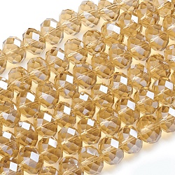 Glass Beads Strands, Pearl Luster Plated, Crystal Suncatcher, Faceted Rondelle, Goldenrod, 12x8mm, Hole: 1mm, about 68~70pcs/strand, 22.83 inch~23.23 inch(58~59cm)