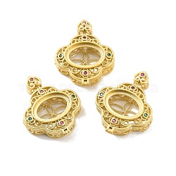 Rack Plating Brass Micro Pave Cubic Zirconia Locket Pendants, Cadmium Free & Lead Free, Matte Style, Long-Lasting Plated, Clover, Matte Gold Color, 30x23x7mm, Hole: 3x2mm