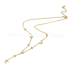 Lasso-Halskette mit Strass- und Naturmuschel-Mond- und Stern-Gliederketten, Ionenplattieren (IP) 304 Edelstahlschmuck für Frauen, golden, 17.56 Zoll (44.6 cm)