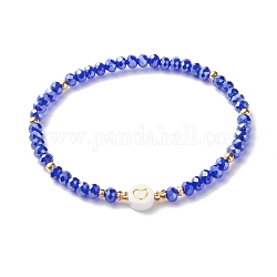 Perle di vetro si estendono braccialetti, con perline in acrilico e ottone, tondo piatto con disegno cuore, blu medio, diametro interno: 2-1/4 pollice (5.7 cm)