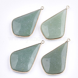 Natural Green Aventurine Big Pendants, with Brass Findings, Arrows, Golden, 51~53x30~32x7~8mm, Hole: 2mm