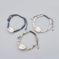 Braccialetti di perline intrecciati in pietra mista naturale, con guscio di ciprea, 2 pollice ~ 3-1/8 pollici (5~8 cm)