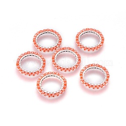 Miyuki & toho perles de rocaille japonaises faites à la main, avec anneaux connecteurs en 304 acier inoxydable, motif de tissage, anneau, couleur d'argent, tomate, 14.5~15x1.7mm