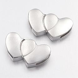 Valentine's Day Gifts Ideas Alloy Magnetic Clasps, Leather Clasps, Double Heart, Platinum, 29x16.5mm, Hole: 4x11.5mm
