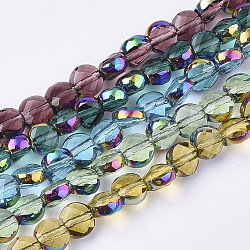 Chapelets de perles en verre électroplaqué, multi-couleur plaquée, facette, plat rond, couleur mixte, 5.5~6x3.5~4mm, Trou: 1mm, Environ 98~100 pcs/chapelet, 22 pouce
