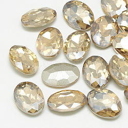 Cabujones de cristal con rhinestone, espalda plateada, facetados, oval, luz colorado topaz, 8x6x3mm