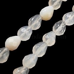Natürlichen weißen Achat Perlen Stränge, facettierten Tropfen, 10x7 mm, Bohrung: 1.2 mm, ca. 20 Stk. / Strang, 7.87'' (20 cm)