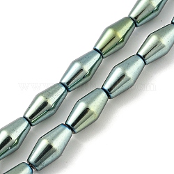 Brins de perles d'hématite non magnétiques synthétiques galvanisées, Toupie, vert plaqué, 6.2~6.5x12~12.5mm, Trou: 1.4mm, Environ 33 pcs/chapelet, 16.89'' (42.9 cm)