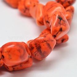 Gefärbte Nuggets natürliche Howlithperlenstränge, orange rot, 11~17x10~17 mm, Bohrung: 1 mm, etwa 15.7 Zoll