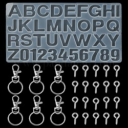 Kits de fabrication de porte-clés bricolage, y compris les moules en silicone diy de conception de chiffres et de lettres, fermoirs pivotants en alliage, porte-clés en fer et bélières à œillet à vis, blanc