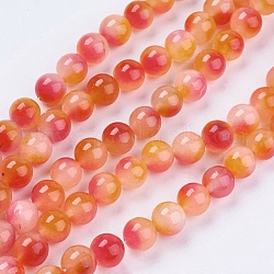Chapelets de perles en jade naturelle à deux tons, teinte, ronde, camélia, 8mm, Trou: 1mm, Environ 48 pcs/chapelet, 14.9 pouce