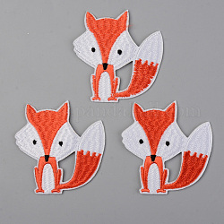Computerized Embroidery Cloth Iron on/Sew on Patches, Appliques, Costume Accessories, Fox, Orange Red, 65x63x1.5mm