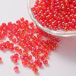 Eco-Friendly Transparent Acrylic Beads, Round, AB Color, Red, 3mm, Hole: 1.5mm, about 42000~4500pcs/500g