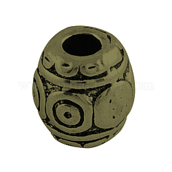 Estilo tibetano cuentas barril de aleación, Sin cadmio y níque y plomo, Bronce antiguo, 7x6.5mm, agujero: 2 mm, aproximamente 1470 unidades / 1000 g