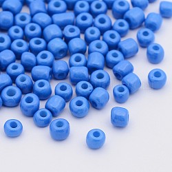Granos de semilla de vidrio de pintura para hornear, azul dodger, 6/0, 4~5x3~4mm, agujero: 1~2 mm, aproximamente 450 unidades / 50 g, 50 g / bolsa, 18 bolsas/2 libras