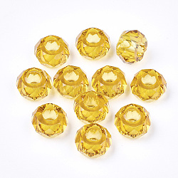 Des perles de résine transparentes, Perles avec un grand trou   , facette, rondelle, verge d'or, 14x8mm, Trou: 5.5mm