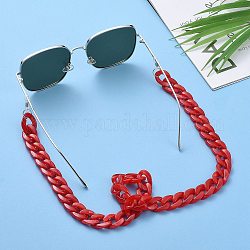 Brillenketten, Halsband für Brillen, mit Acryl Bordsteinketten, 304 Biegeringe aus Edelstahl und Gummischlaufenenden, rot, 27.56 Zoll (70 cm)