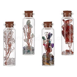 Botella de deseo de vidrio, para decoración colgante, con cuentas de chips de piedras preciosas en el interior y tapón de corcho, 73x19.5mm, 4 PC / sistema