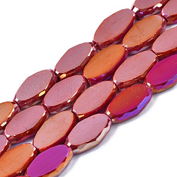 Electroplate Glass Beads Strands, AB Color Plated, Faceted, Rice, FireBrick, 10x6x3.5mm, Hole: 1.4mm, about 50pcs/strand, 19.69~20.94 inch(50~53.2cm)