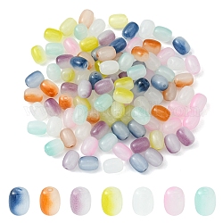 105pcs perles de verre opaques 7 couleurs, baril, couleur mixte, 10x8mm, Trou: 1.6mm, 15 pcs / couleur