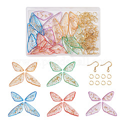 Kit para hacer aretes de alas de mariposa diy, incluyendo colgantes de resina transparente, 304 anillas y ganchos para pendientes de acero inoxidable, color mezclado, 80 unidades / caja