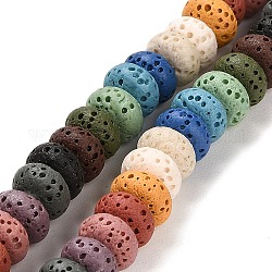 Brins de perles teintes en pierre de lave naturelle, rondelle, colorées, 8x4.5mm, Trou: 1.6mm, Environ 43 pcs/chapelet, 7.87 pouce (20 cm)